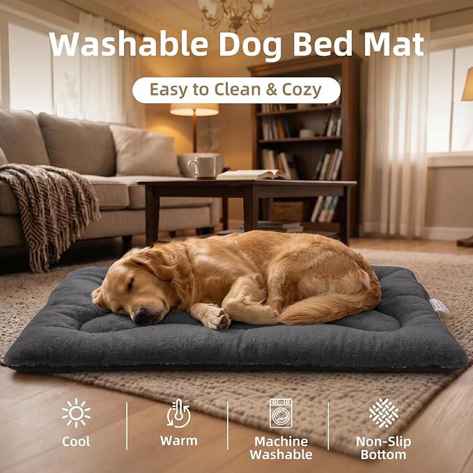 Dog Bed 36" for Metal Crate Pad,Washable Sleeping Mat for Medium/Large Pets | Soft faux rabbit fur, non-slip,machine wash/dry, plush cushioning, for crates, floors & travel, multiple sizes for all breeds
