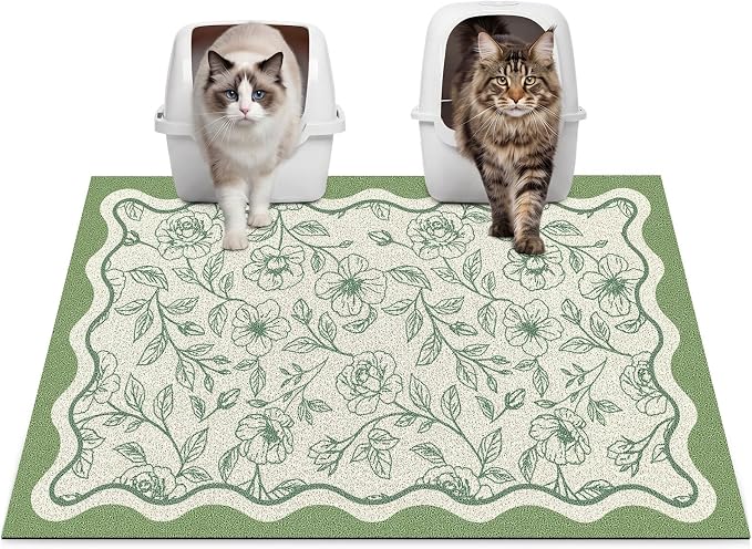 Glittme Cat Litter Mat, 33"x22" Non-Slip Washable Trapping Mat for Cats | Litter Trapping Mat With Thick PVC Coil To Catch Scatter, Soft On Paws And Waterproof Bottom To Protect Floors