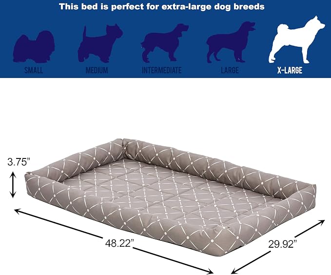 Midwest Homes for Pets 40248-MRD Quiet Time Couture Ashton Bolster Pet Bed, X-Large Dog/48, Mushroom