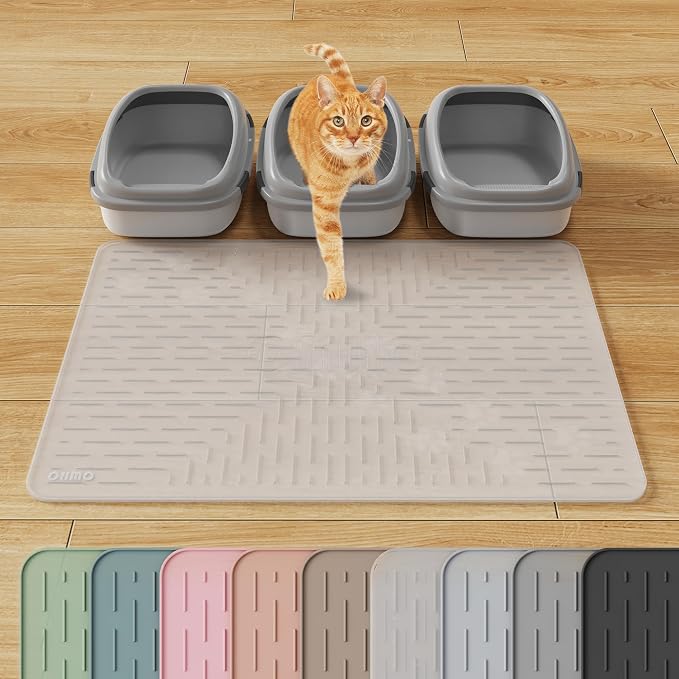 OHMO XXL Cat Litter Mat, 37.5x25.2 Semi Transparency, Premium Silicone Rubber, Waterproof & BPA-Free, Traps Litter, Easy to Clean, Keeps Floors Tidy