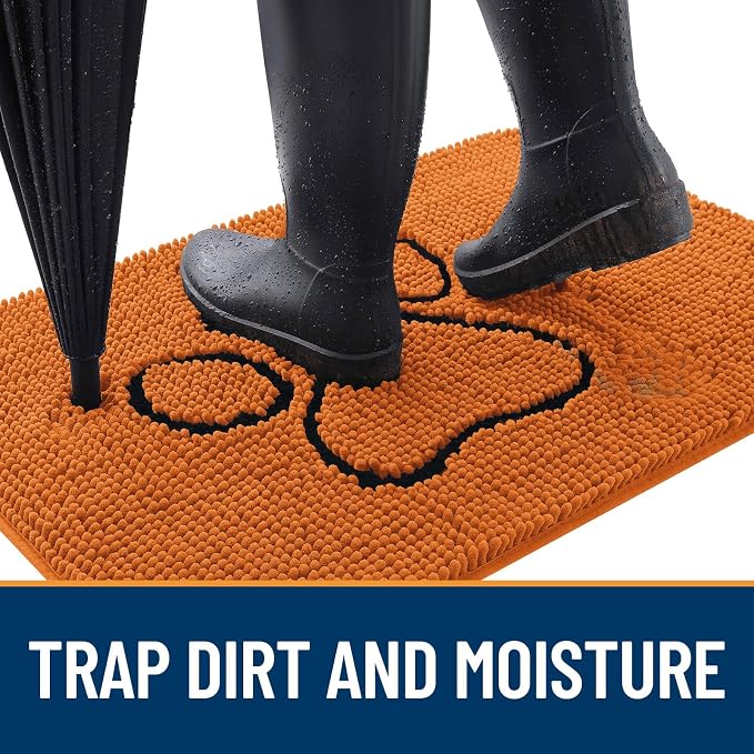 OLANLY Dog Door Mat for Muddy Paws 30x20, Paw Print Design Chenille Mud Mat | Clay, Super Absorbent, Traps Moisture and Dirt, Non-Slip Washable Doormat, Quick-Drying Indoor Entryway Floor Carpet for Dogs