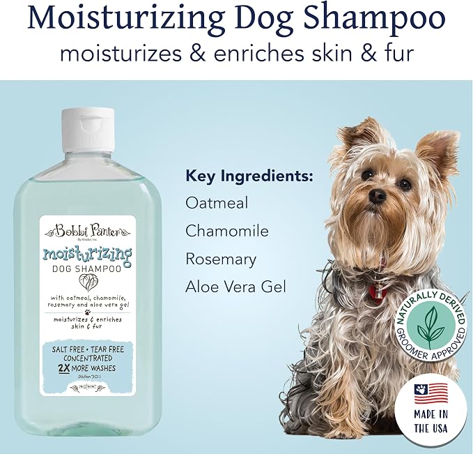 Bobbi Panter Oatmeal Dog Shampoo Aloe Vera, Chamomile & Rosemary – Moisturizing Natural Formula for Dry Skin, Tear-Free, 30:1 Concentrate, Made in USA, 14 oz
