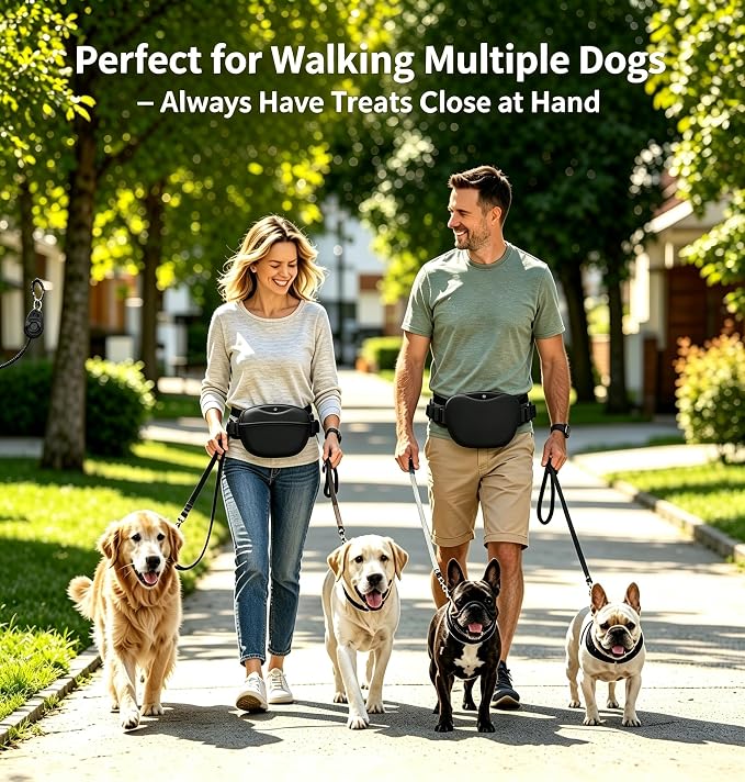 Dog Treat Pouch with Training Clicker - Silicone Treat Bag, No-Spill Magnetic Closure, Hands-Free Belt for Dog Walking & Training, 1.67-Cup