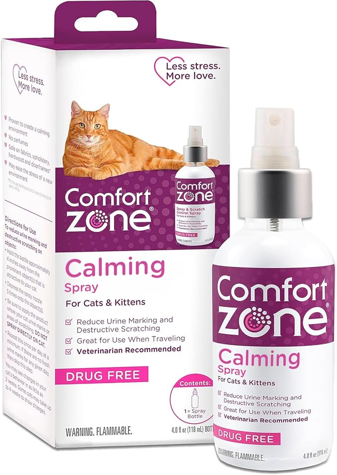 Comfort Zone Cat Calming Spray for kittens & cats, 118 mL, Value Size | Calming spray for cats, helps reduce urine marking and scratching on furniture, expert recommended, drug- and fragrance-free