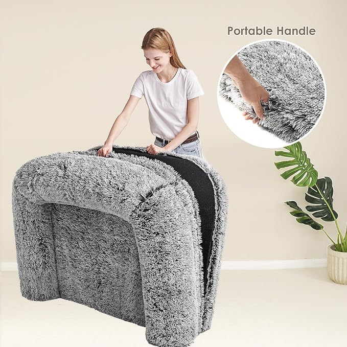 EHEYCIGA Foldable Human Dog Bed, 72"x44"x11" Orthopedic Memory Foam Human Sized Dog Bed, Waterproof Pet Bed for People, Faux Fur Pet Couch for Adult with Non-Slip Bottom, Faded Black