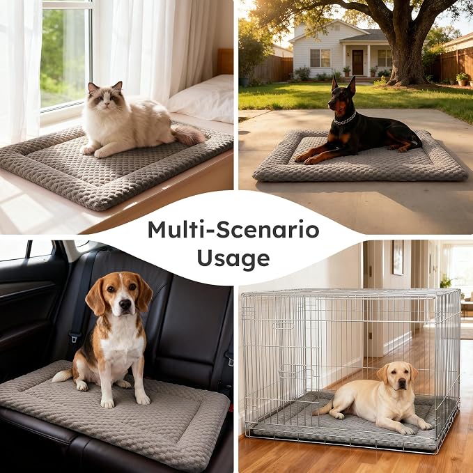 Dog Bed Mat, Dual-Sided Dog Crate Bed Mat - Ultra Soft & Machine Washable Kennel Pad for Large Dogs, All-Season Comfort Pet Bed for Crates, Travel, and Home, Light Brown, 35 x 23 Inch