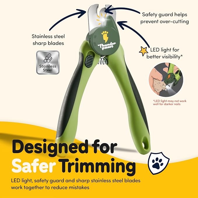 LED Dog Nail Clippers with Light Illumination, Trimmers with Protective Guard, Safety Lock and Nail File - Suitable for Large and Small Dogs & Cats (Green)
