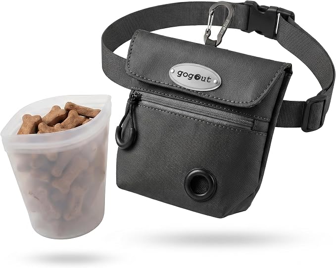 Dog Training Treat Pouch with Silicone Treat Bag, Magnetic Closure, Poop Bag Dispenser, Zippered Pocket, Metal Clip and Adjustable Waist Belt, Charcoal