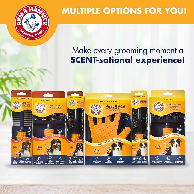 Arm & Hammer Deodorizing Dog Grooming Glove, Lily & Vanilla Scent | Fragrance transfer technology, baking soda infused, deshedding glove, for bathing and dry grooming daily