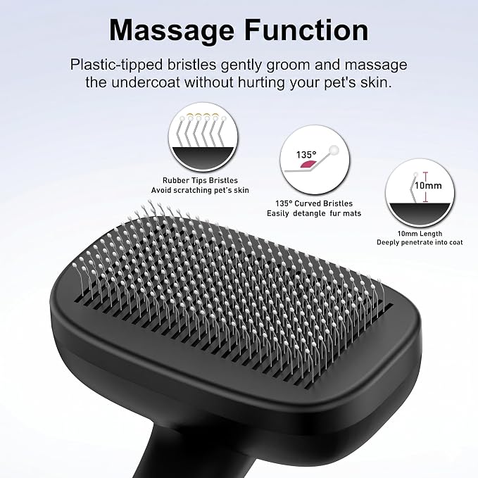 Self Cleaning Slicker Brush for Dog and Cat Shedding, Black | Skin Friendly Deshedding Brush for Short or Long Haired Dogs & Cats, One-Click Retractable for Easy Cleaning Flying Hair