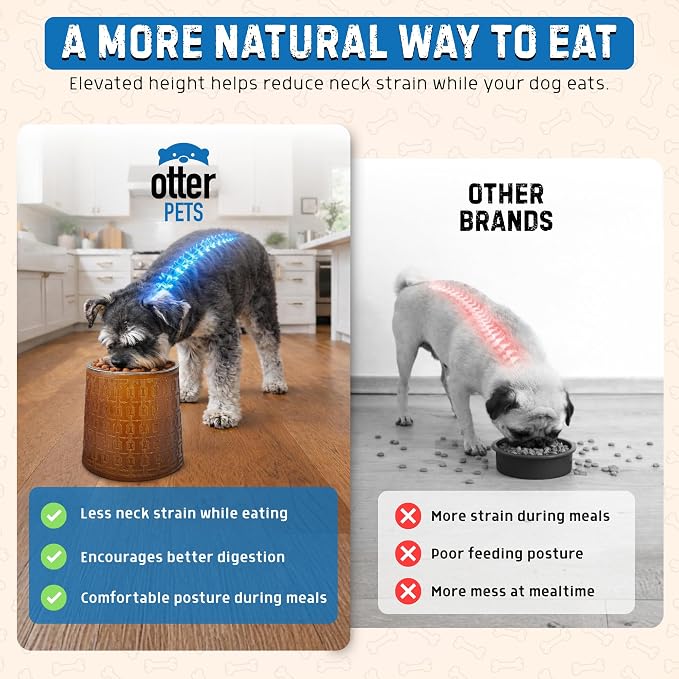 OtterPets Dog Bowls Elevated for Small Dogs, 6-Inch Bamboo Stands, Set of 2 | Includes 2 stainless steel bowls; raised food and water feeding station; raised dog bowl stands