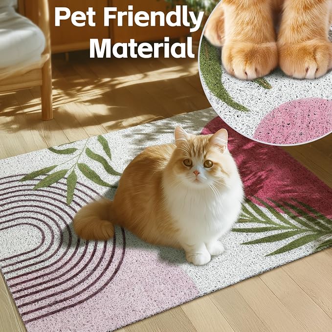 Cat Litter Mat Litter Trapping Mat, 24"x15" Waterproof Urine Proof Litter Box Mat Catcher Mat Non-Slip Washable for Kitty Kitten, Pink