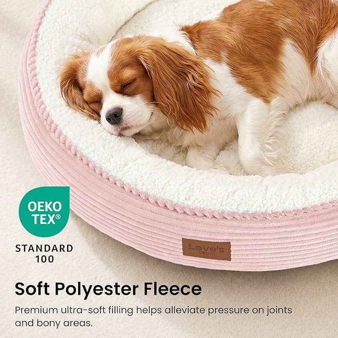 Love's cabin Round Donut Cat and Dog Cushion Bed, 30in Pet Bed for Medium or Large Dogs, Anti-Slip & Water-Resistant Bottom, Soft Durable Fabric Pet Beds, Washable Calming Cat Bed, Light Pink