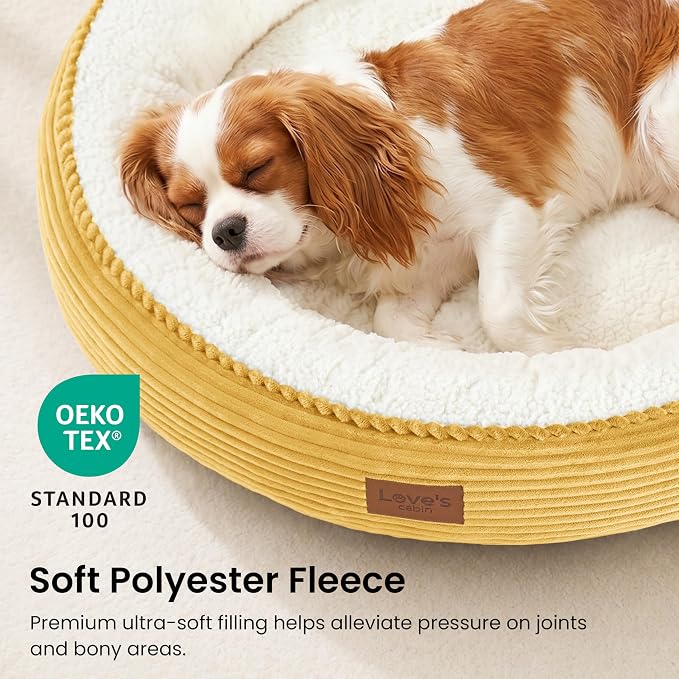 Love's cabin Round Donut Cat and Dog Cushion Bed, 30in Pet Bed for Medium or Large Dogs, Anti-Slip & Water-Resistant Bottom, Soft Durable Fabric Pet Beds, Washable Calming Cat Bed, Yellow