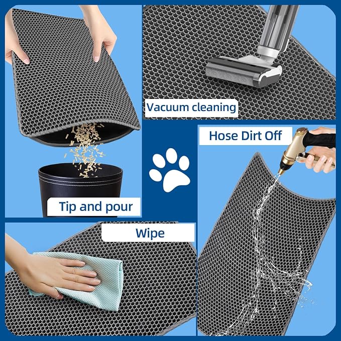 Cat Litter Mat, Double Layer Honeycomb, 30"x24", Gray | XL Litter Box Mat, reduces Litter Tracking, waterproof non-slip, easy-clean, soft on paws, scratch resistant, BPA-free EVA