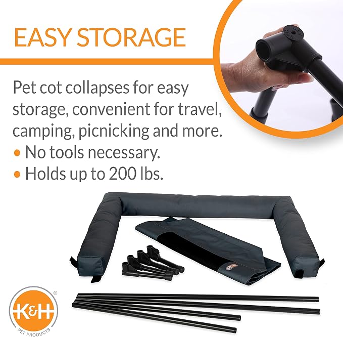 K&H Pet Products Bolster Dog Cot Cooling Indoor/Outdoor Elevated Dog Bed Hammock with Removable Bolster, Washable Mesh Cover, Raised Camping Bed for Medium Pets - Charcoal Medium 32" X 25"