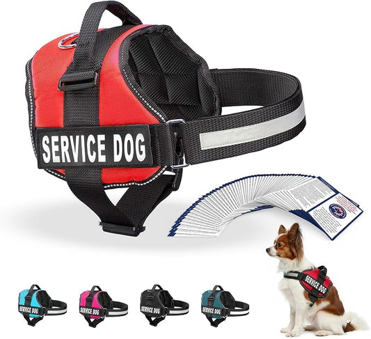 Industrial Puppy Service Dog Vest Harness - Durable & Adjustable Vest for Dog with Reflective Straps, Removable Patches, 50 ADA Cards, Handle & D-Ring, Travel and Daily Use,Bright Red, XXS 13.5"-17"