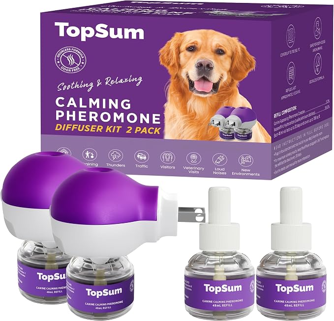 TopSum Pheromone Diffuser for Dogs: Premium Dog Calming Diffuser - Calming Pheromones for Dogs - Dog Appeasing Pheromone - Pet Calming Diffuser, 2 Pack (Purple)