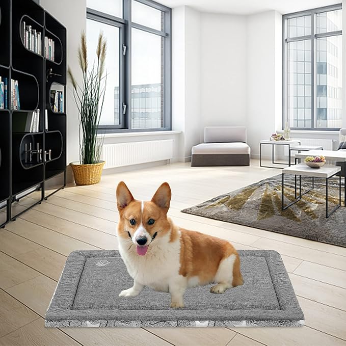 EMPSIGN Dog Crate Pad for 30"x20" Dog Crate, Star Pattern/Grey | Reversible Kennel Mat (Cool & Warm), Machine Washable, Cozy Star Pattern Sleeping Pad, All-Season Pet Bed