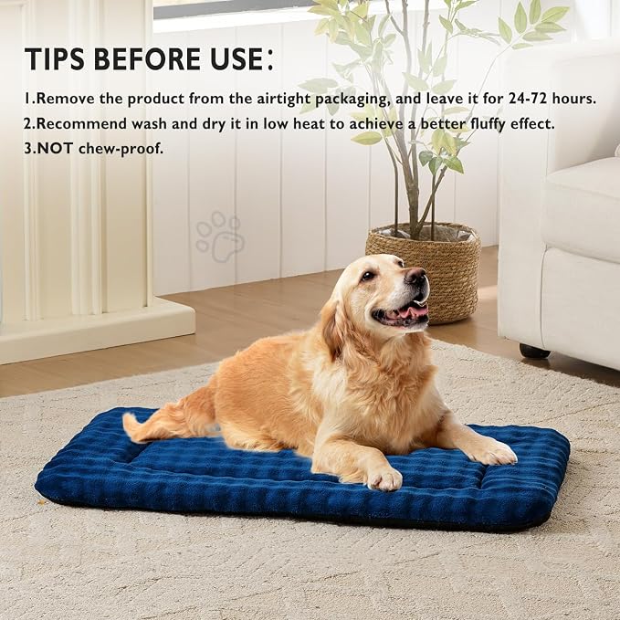 Dog Bed Mat Crate Pad for Large Dogs, Navy Blue, 42"x 28" | Washable Soft Pet Sleeping Mat, Anti-Slip Kennel Pad with 3D Bubble Pattern