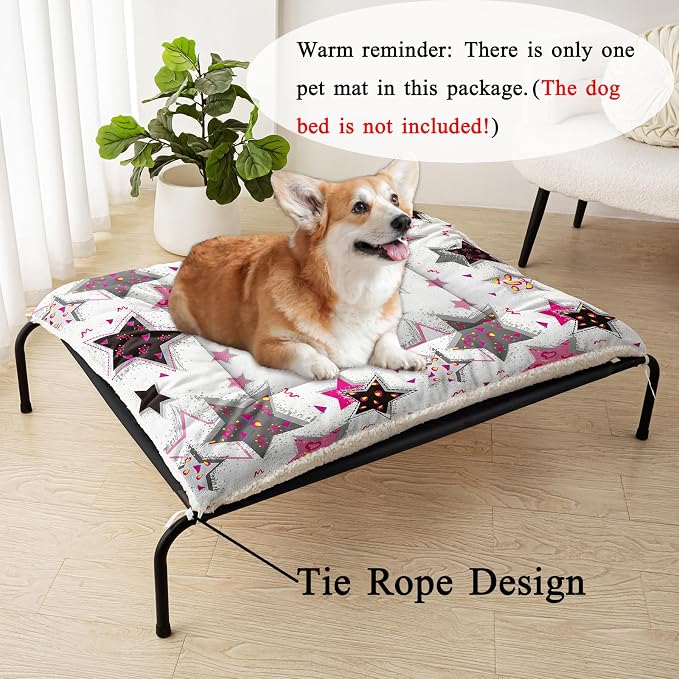 HOSIMA Star Pattern Pet Bed Mat,Fuzzy Washable Pet Crate Pad,Soft Cozy Dog Sleeping Mat,Plush Pad Suitable for Large Fluffy Dog Bed,42L*32W Inch,White.