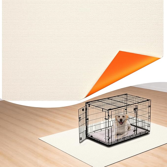 Dog Crate Mat, 24 in X 36 in Dog Playpen Mat Kennel Mat | Waterproof Non-Slip Reusable Washable Floor Protector Extra Large cages Puppy Pee Pad for Under Dogs Crate Cream White
