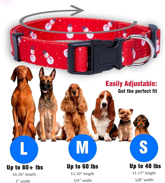 Native Pup Christmas Dog Collar- Winter Holiday Collars for Pets- Xmas Gift for Puppy- Santa, Reindeer, Snowman, Candy Cane, Red Green- Girl Boy- Small, Medium, Large Breeds (Snowman, Small)