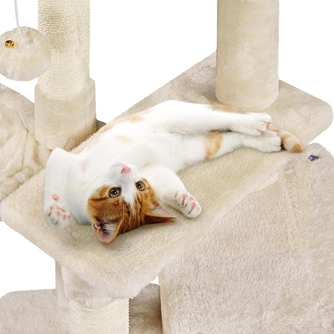 Topeakmart Multilevel Cat Tree Cat Scratching Posts Cat Houses and Condos with Condo & Nest & Platform & Basket for Indoor Cats and Kittens Play & Rest as Activity Center 33in