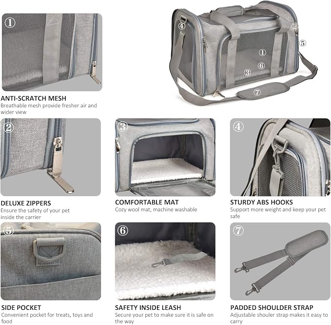 Henkelion Large Cat Carriers Dog Carrier Pet Carrier for Cats Dogs Puppies up to 25Lbs, Big Dog Carrier Soft Sided, Travel Puppy Carrier - Large - Grey