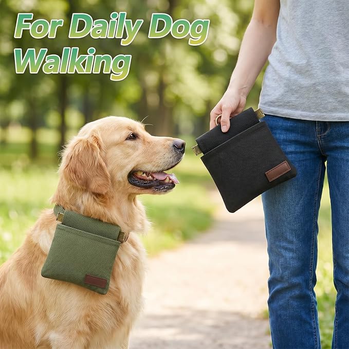 2 PCS Dog Treat Pouches for Pet Training 4.6in | Portable Auto Closing Dogs Treats Bag with Carabiner for Travel Outdoor Use Reusable Small Dogs Treats Container