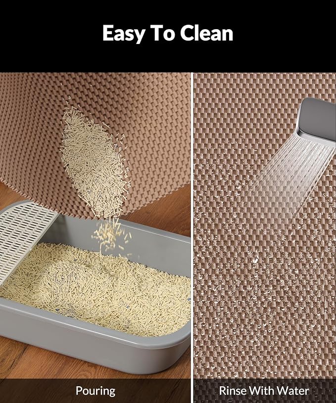 Cooyes Cat Litter Mat - Cut to Fit Any Place, 40"x28" Large Litter Trapping Mat for Litter Box, Easy to Clean, Waterproof & Non-Slip Kitty Pad, Scatter Control to Protect the Floor (Khaki)