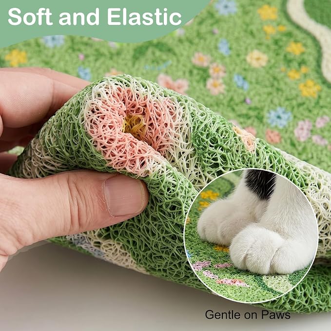 Glittme Cat Litter Mat, 24"x15" Non-Slip Washable Trapping Mat for Cats | Litter Trapping Mat With Thick PVC Coil To Catch Scatter, Soft On Paws And Waterproof Bottom To Protect Floors
