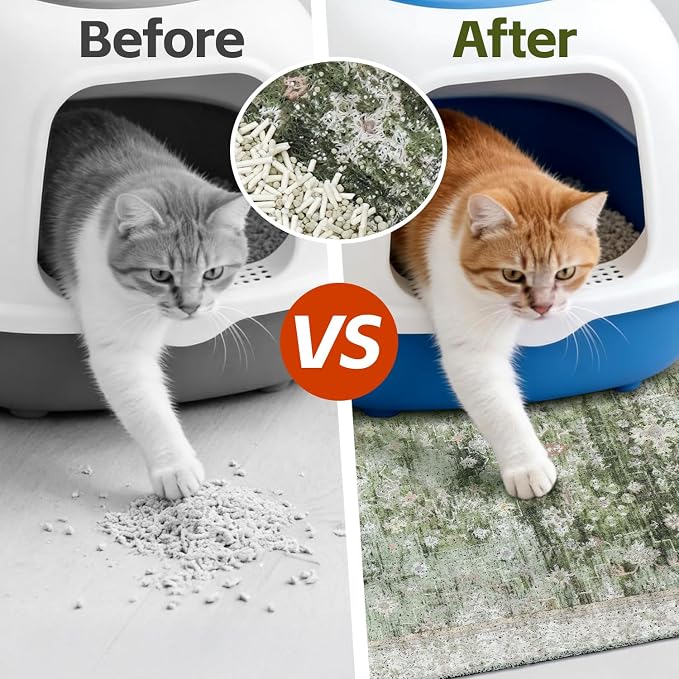 Cat Litter Mat Litter Trapping Mat, 40"x30" Waterproof Urine Proof Litter Box Mat Catcher Mat Non-Slip Washable for Kitty Kitten, Green