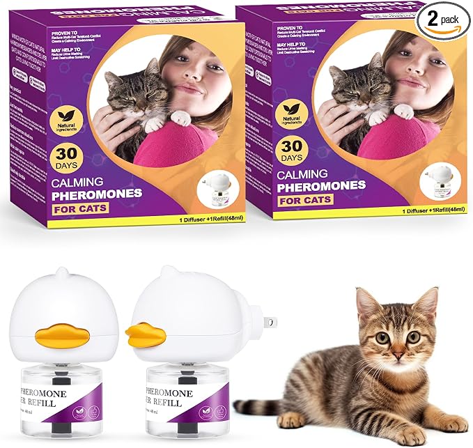 Cat Pheromones Calming Diffuser Kit, 2 Plug-in Diffusers & 2 Refills (48ml) - Up to 60 Days Pheromone Support for Cats - Helps Reduce Scratching, Urine Marking & Anxiety - Fits All Cat Breeds & Ages