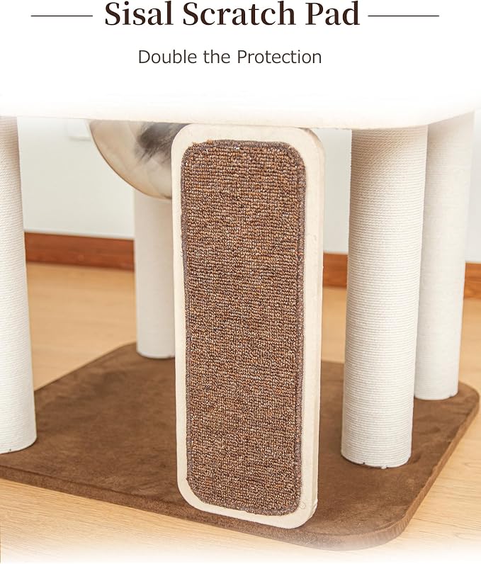 53'' Cat Tree for Large Cat, Modern Senior Friendly Cat Tower with Wide Shelves Low Step, Cotton Scratching Posts, Super Sturdy Base, Cozy Perches, and Interactive Toys (White)