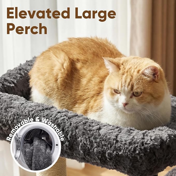 FUKUMARU Cat Tree, 36.2in Luxury Plush Cat Tower with Two Caves, Multi-Level Cat Condo with Sisal Scratching Post, Adult Cat Tree Towers for Indoor Cats with Top Perch, Medium Heavy Duty Kitten House
