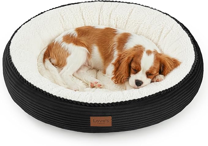 Love's cabin Round Donut Cat and Dog Cushion Bed, 30in Pet Bed for Medium or Large Dogs, Anti-Slip & Water-Resistant Bottom, Soft Durable Fabric Pet Beds, Washable Calming Cat Bed, Black