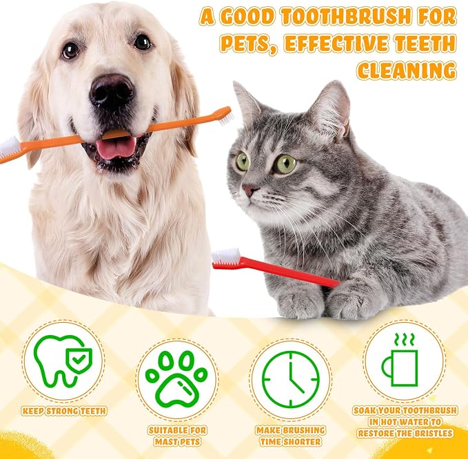 Nuenen 15 Pcs Dog Toothbrush Dual Headed Dental Brushes Puppy Tooth Brushing Kit Long Handle Toothbrush for Large and Small Dogs Cats Most Pets Teeth Cleaning Oral Care Supplies (Colorful)