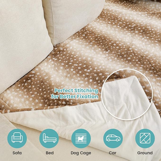 COZY KISS Luxury Faux Fur Blanket Deer Print, Waterproof Pet Blanket Washable, Woman Sofa Bed Couch Throw, Liquid Pee Proof for Large Dog or Cat, Reversible, Super Soft, 60x80 inch, Brown