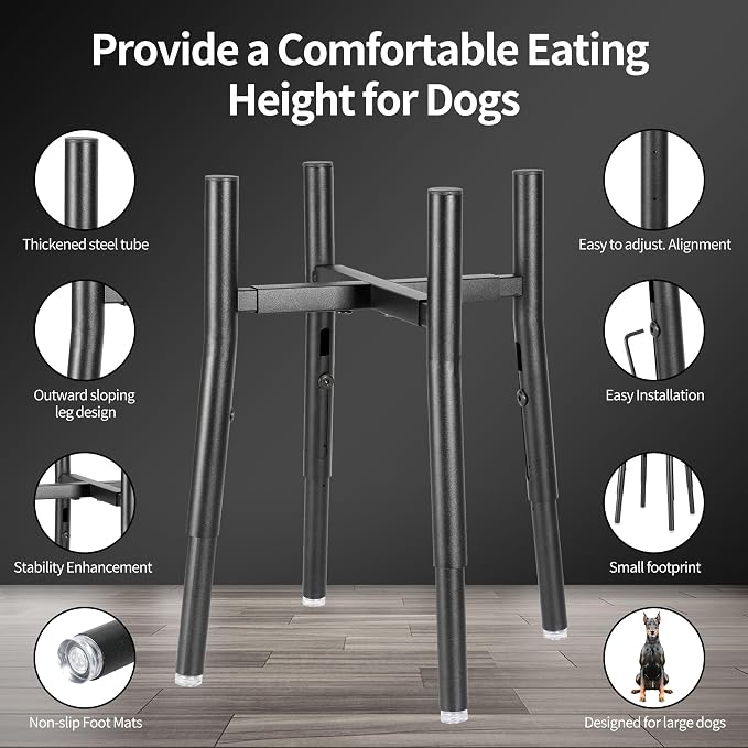 PROERR Raised Single Dog Bowl Stand, Adjustable 12-16" Tall, Elevated Dogs Food Bowl Stand for 8-12" Wide Bowls, Dog Bowl Holder for Medium Large - Metal Pets Dish Holder Only - Black