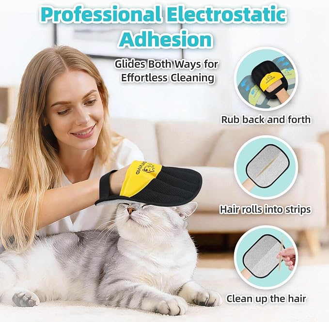 Pet Hair Removal Glove, Upgraded Electrostatic Pet Hair Remover, Reusable Five-Finger Magic Brush, Effectively Removes Dog & Cat Hair from Couch, Carpet, Clothes, Furniture & Car Seat