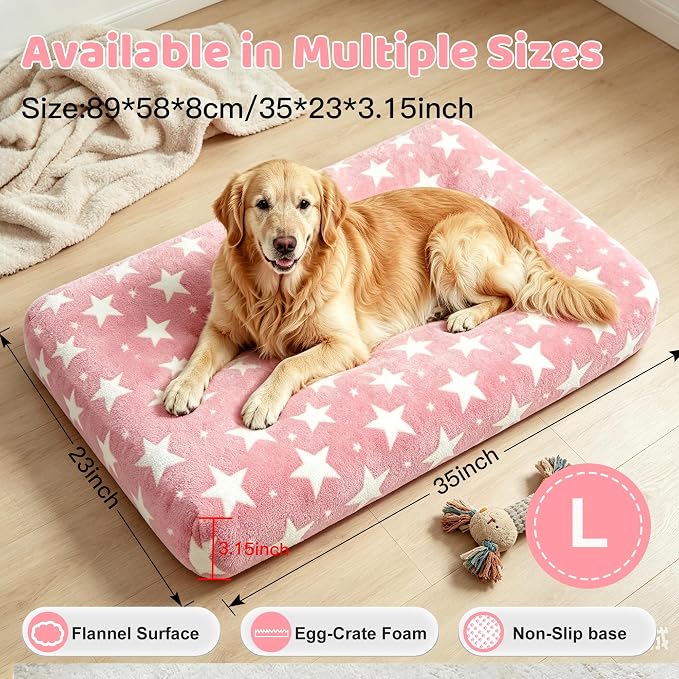 Orthopedic Dog Bed for Large Dogs with Removable Washable Cover(Pink Star, 35.0" L x 23.0" W x 3.2" Th)