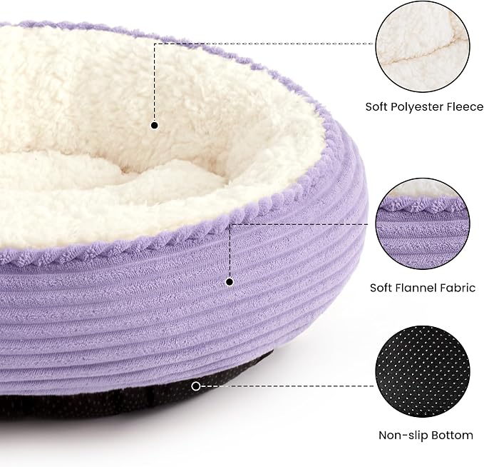 Love's cabin Round Donut Cat and Dog Cushion Bed, 24in Pet Bed for Small or Medium Dogs, Anti-Slip & Water-Resistant Bottom, Soft Durable Fabric Pet Beds, Washable Calming Cat Bed Violet