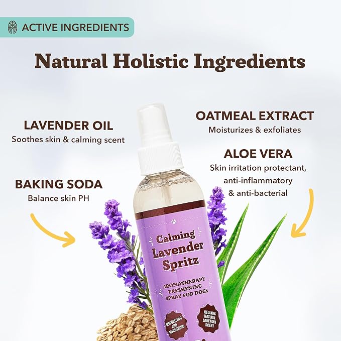 Natural Dog Company Lavender Calming Spray for Dogs - 8 oz Sprizt – Hypoallergenic Dog Deodorizing Spray with Aloe & Oatmeal – Refreshes Coat, Soothes Sensitive Skin – No Artificial Fragrance