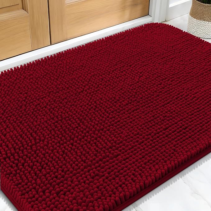OLANLY Dog Door Mat for Muddy Paws 32x20, Super Absorbent Chenille Mud Mat | Red, Absorbs Moisture and Dirt, Non-Slip Machine Washable Doormat, Quick-Drying Indoor Entryway Floor Carpet for Dogs