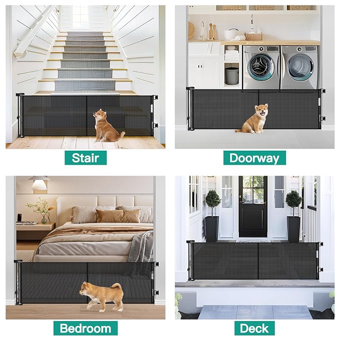 20 Inches Tall Retractable Short Dog Gates for Doorways, Short Pet Gate to Step Over, Extends up to 55" Wide, Step Over Puppy Gates for Stairs Mesh Doggy Gates Small Dog Gate Indoor Outdoor (Black)