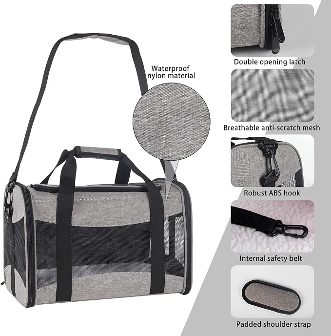 Small Animals Cat Carrying Case Pet Carrier Airline Approved, Protable and Breathable Pet Travel Carrier Removable Fleece Pad Collapsible Cat Carrier Dog Carrier Small Cats Dogs(15 * 10 * 10)