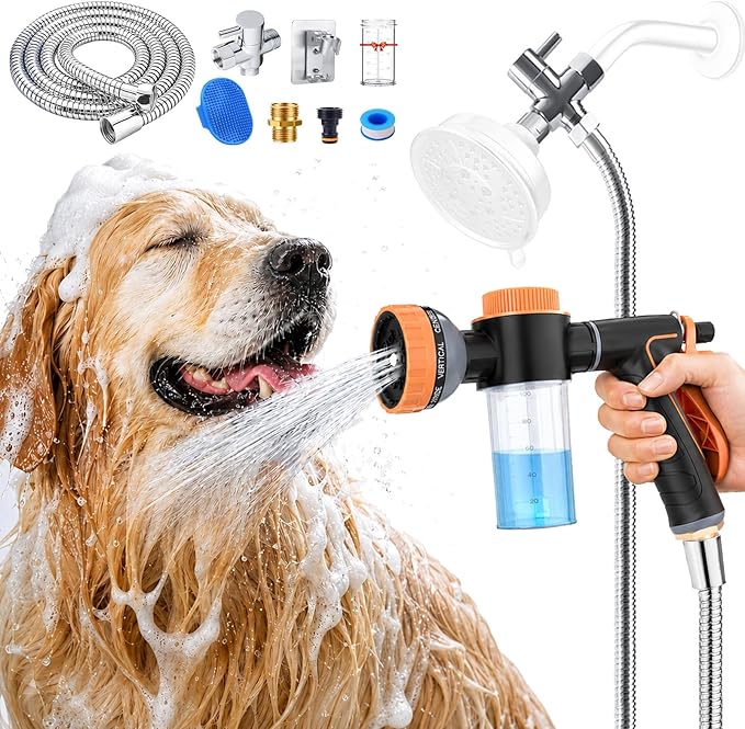 Dog Shower Attachment with Metal 3-Way Shower Diverter & 6.6FT Shower Hose for Bathroom Showr Arm, Dog Wash Hose Nozzle Sprayer for Easy Pet Bathing Dog Washing Hose Attachment