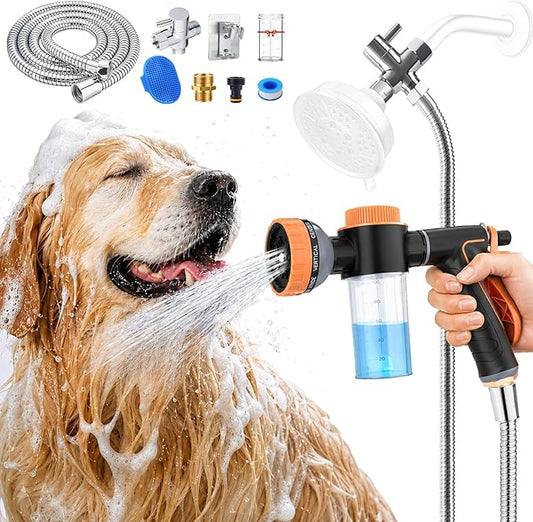 Dog Shower Attachment with Metal 3-Way Shower Diverter & 6.6FT Shower Hose for Bathroom Showr Arm, Dog Wash Hose Nozzle Sprayer for Easy Pet Bathing Dog Washing Hose Attachment