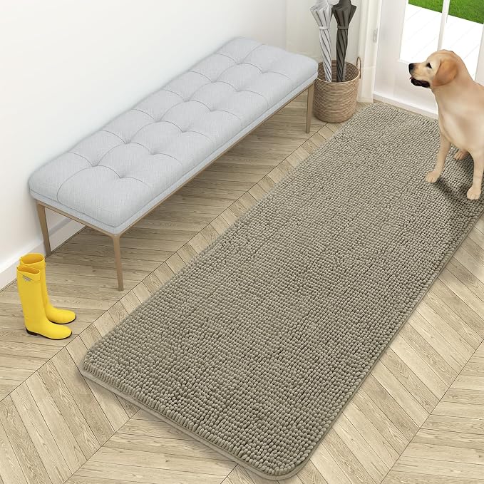 OLANLY Dog Door Mat for Muddy Paws 59x24, Super Absorbent Chenille Mud Mat | Warm Taupe, Absorbs Moisture and Dirt, Non-Slip Machine Washable Doormat, Quick-Drying Indoor Entryway Floor Carpet for Dogs